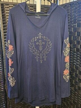Sledge USA Navy Hooded Long-Sleeve Tee with Rose & Stud Motif